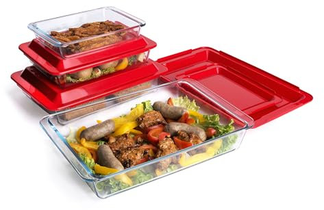 HUSANMP Lot de 8 moules rectangulaires en verre trempé avec couvercle - 1 L, 1,7 L, 2,8 L, 4,2 L