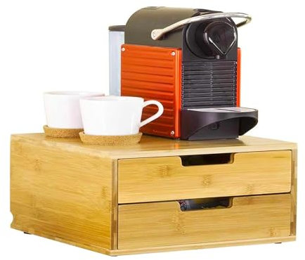 Avilia Portacapsule in Bambù con 2 Cassetti - Organizzatore Multifunzionale per Capsule di Caffè, Tisane e Zucchero - Ampia Capacità, Eco-Friendly e Resistente