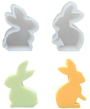 Xidmold 2 Stück Ostern Kaninchen Silikonformen Gießformen, Hasenform für Ostern, Ostern Hase Kerzenformen, Osterhase Silikonform for Fondant, Gips, Sojawachs Kerzen, Seife, Handwerk (C)