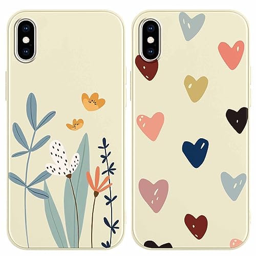 Yoedge 2 Pack Cute Beige Flower Print Suitable for iPhone Xs Max 6.5 Inch Phone Case, Love Aesthetic Pattern Shell Soft Silicone Shock-Absorbing Cover, Suitable for Women and Girls