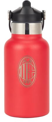 A.C. Milan Cantimplora, Producto Oficial, Botella Thermos Mantiene Caliente 24H, Frío 12H, Térmica (Roja), 0.35 L