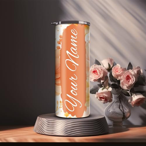 Vaso Floral Con Nombre Personalizado De 20 Oz, Taza De Acero Inoxidable Personalizada, Taza Con Nombre Con Pajita, Vaso Con Nombre, Vaso Personalizado Con Tapa Y Pajita, Taza Del Día De La Madre