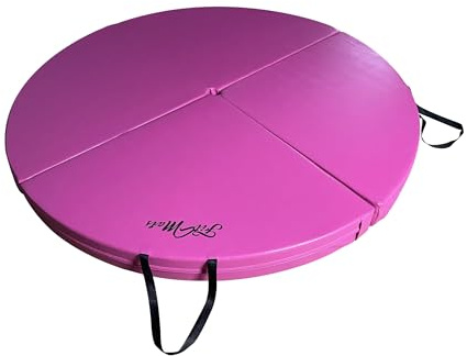 FitMats 5Ft Wide Foldable Circular Exercise and Dance Pole Cushion. Cross Linked EPE Foam Safety Padding Portable Crash Mat w/PU Leather Skid Proof Covering for Superior Durability!(Pink) (2 Inch)