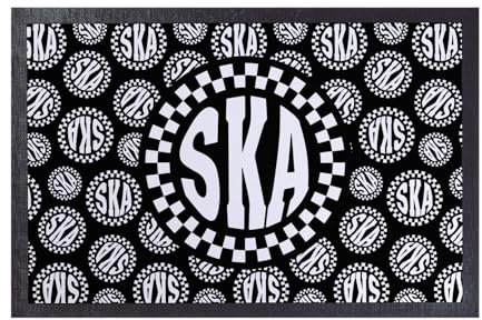L&S PRINTS Ska Black & White Checks Design - Door Mat - 60cm x 40cm