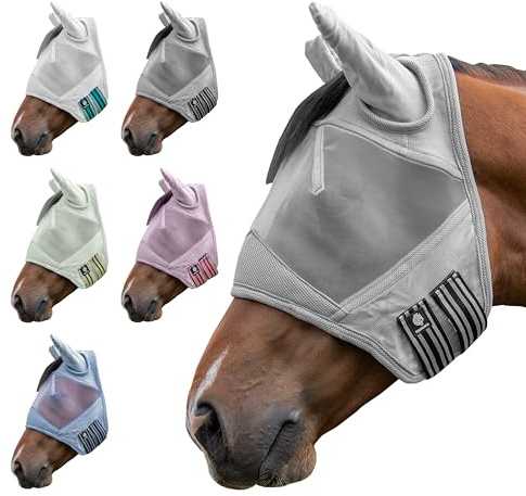 Equinavia Algard Soft Mesh Horse Fly Mask with Ear Protection and 45 UPF Rating | No Eye Irritation & UV Protection - Silver - Warmblood