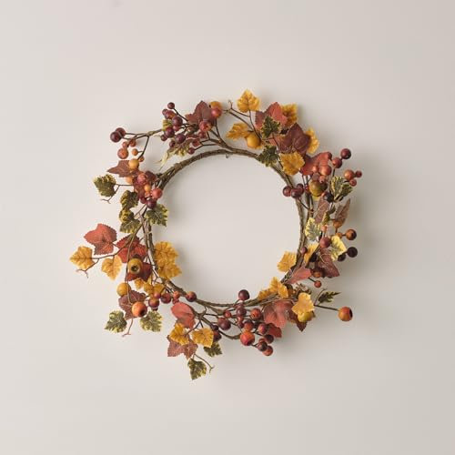 Lights4fun 40cm Artificial Autumn Wreath with Faux Leaves, Pinecones, and Berries Front Door Decoration Indoor & Outdoor Use