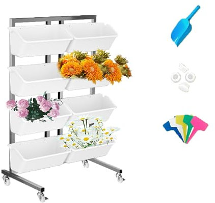 Jardinière de jardinage verticale et murale à 4 niveaux, pot de jardinière à fraises suspendu, jardinière autoportante à plusieurs niveaux avec roues amovibles, pour fraises, fleurs, herbes, légumes(C