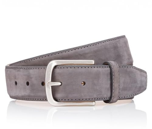 LINDENMANN Premium Nubuk-Ledergürtel Handmade in EU 40 mm grau, Farbe/Color:grau, Size US/EU:Bundweite 115 cm Gesamtlänge 130 cm W 45.5 XXL