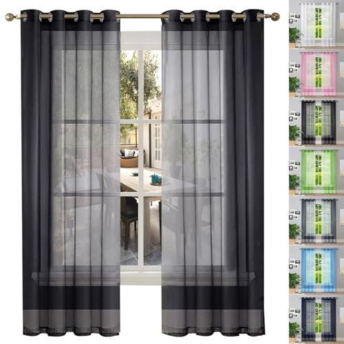GAIFNAG Rideaux de Porte Chenille 100 x 220 cm 100% Polyester/Transparent Intérieurs Effet Lin Rideau Transparent pour Chambre Fenêtre Salon Coucher, Noir