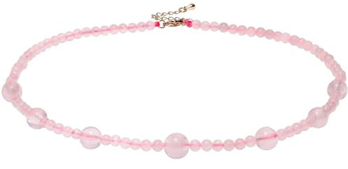 Wizock Simple Boho Spiritual Crystals and Stones Beaded Necklace Adjustable Handmade Necklaces for Women Jewelry Gifts (Rose Quartz)