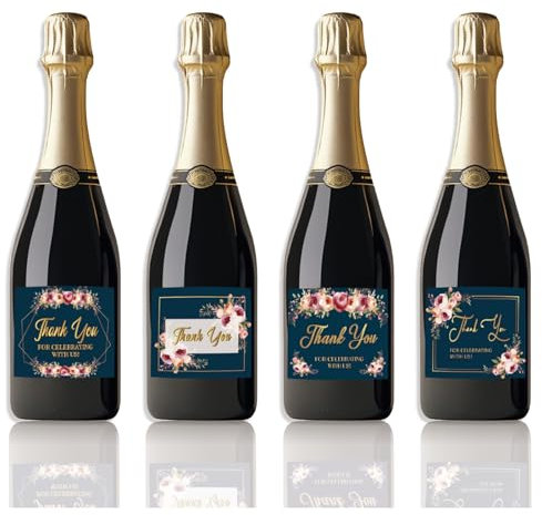 SUPERDANT Wine Labels for Bottles 10 Sets of 4 Styles Labels Mini Champagne Wine Bottle Labels Thank You Gift Labels for Bottles Floral Party Wine Bottle Labels Stickers Covers for Thanksgiving