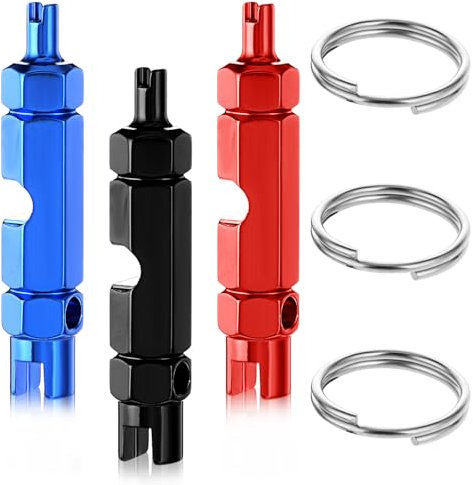 AOZUO 3PCS Valve Core Remover Tools, 3 in 1 Valve Stem Removal Tools with 3pcs Keyrings for Schrader and Presta Mountain Bicycle and Road Bike Tubeless Cycling Tires Valve Repair Install