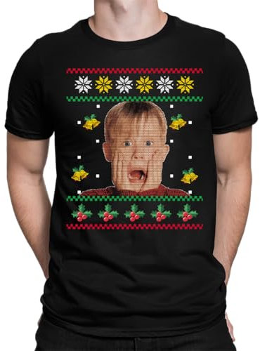 Kevin Allein Zuhause - Weihnachten Ugly Sweater Herren T-Shirt, Schwarz, M