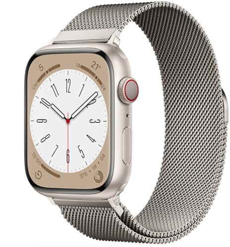 Original Natur Milanese Loop Kompatibel mit Apple Watch Armband 49mm 46mm 45mm 44mm 42mm 41mm 40mm 38mm, Edelstahl Ersatzband für iwatch Ultra/Ultra 2, SE, Series 10 9 8 7 6 5 4 3 2 1