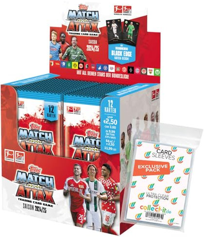 Bundle mit Topps Match Attax Bundesliga - 2024/2025-1 Display (36 Booster) + Exklusive Collect-it Hüllen