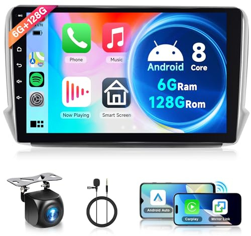 6G+128G 8 Core Wireless Carplay Android 13 Autoradio 2 Din für Peugeot 2008 208 2012-2018 10.1 Zoll Autoradio mit Wireless Android Auto Navi GPS WIFI Mirror Link Bluetooth FM/RDS/EQ/SWC Rückfahrkamera