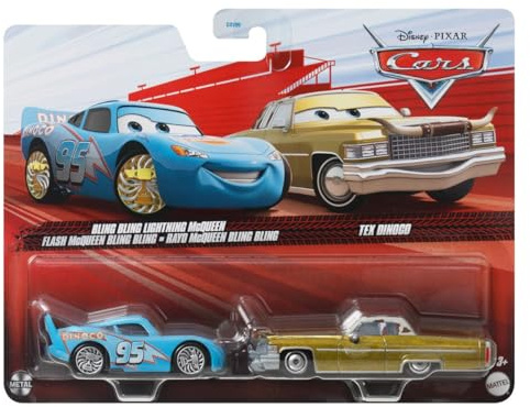Cars Disney Pixar - Confezione da 2 Auto in Metallo 1:55 - Die-Cast Bling Bling Lightning McQueen & Tex Dinoco
