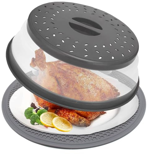 Grand couvercle anti-éclaboussures pour micro-ondes de 30,5 cm et tapis de cuisine rond ventilé et pliable de 30,5 cm