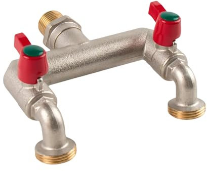 Wzzy Gurden Robinet d'eau double en laiton de 1,27 cm, robinet et répartiteur 2 en 1,1/2 pouces et deux robinets de sortie de 1,9 cm, robinet à boisseau sphérique, connecteur de robinet à 2 voies avec