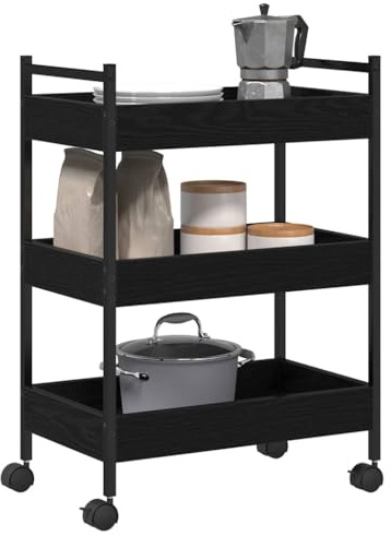 vidaXL Küchentrolley Schwarz Eichen-Optik 50 x 30 x 70 cm | Die drei Fächer bieten Platz für alles Mögliche, Mit den Rollen ist er super einfach zu transportieren,