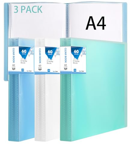 3 Pcs A4 Display Book, 60 Pockets Portfolio Binder,Certificate Folder for Certificates, Artwork & Documents