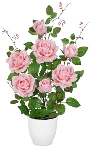 Oairse Kunstblumen Rosenbusch im Topf Kunstseidenblume Rosenstrauch Künstliche Rosen Kunstblumen wie Echt Deko für Hochzeitsdeko, Tischdeko, Wohnzimmer, Schlafzimmer, Zimmer Deko