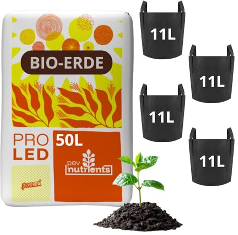 Para cultivo led: tierra 100 % orgánica (50 L), tierra especial para cultivo en interiores, absorción óptima de nutrientes, sin turba