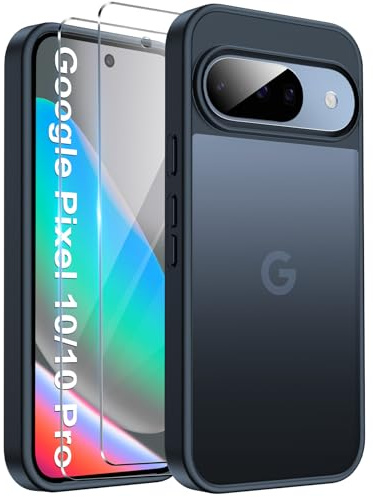 FLLAO Matt Handyhülle für Google Pixel 10/10 Pro/9/9 Pro Hülle und 2 Schutzfolie, mit Kameraschutz [Militärnorm Schutz] Stoßfest PC Rückseite TPU Bumper Hülle für Google Pixel 10/10 Pro - Schwarz