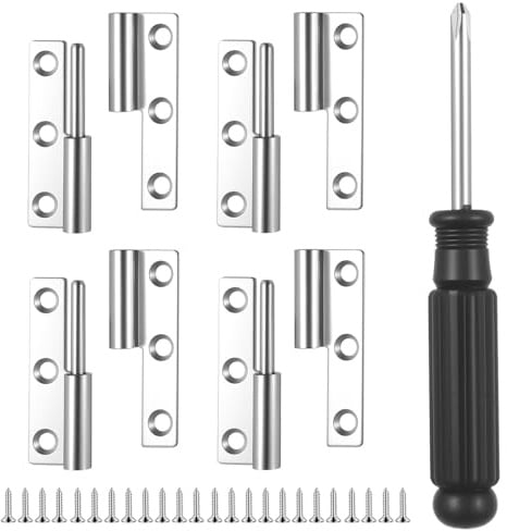 4 Stück Abnehmbares Scharnier, 64mm Türscharnier Klappbar Edelstahlscharniere Klappbar Scharnierband, Edelstahl Scharniere, Abnehmbare Türscharniere für Fenster Schränke Holzkisten, mit Schrauben