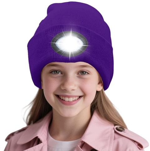 AWSOLAR Mütze mit LED Licht Kinder Erwachsener, Wiederaufladbare Winter Warm Mütze mit Licht Kinder Erwachsener für Jogger, Camping, Geschenke, Laufen