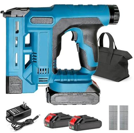 Chiodatrice graffatrice a batteria 2 in 1, con 2 x 2,0 Ah compatibile Makita 18V, chiodatrice 18GA con borsa e 1000 chiodi e graffe, profondità regolabile, per legno e fai da te