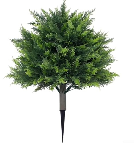 Durashmall Künstlicher Buchsbaum-Kugelbaum mit Erdspieß, 60 cm, UV-beständig, künstlicher grüner Strauch für den Außenbereich, Gartendekoration und Heimdekoration, lebensechte Formschnittsträucher