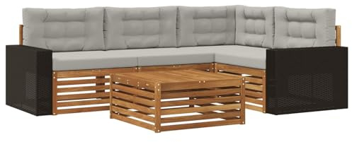 vidaXL Outdoor-Sofagarnitur 5 pcs Natürlich und Hellgrau, Patio Loungeset, modernes Sofa für draußen, wetterbeständiger Gartenspaß, Bequeme Terrassenmöbel