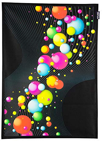 PSYWORK Schwarzlicht Stoffposter Neon | Happy Bubbles | 0,5 x 0,7m | UV-aktiv | fluoreszierend | Wandbehang Stoffbanner Poster Wandbild Kunstdruck Dekobild Dekoration Wandteppich