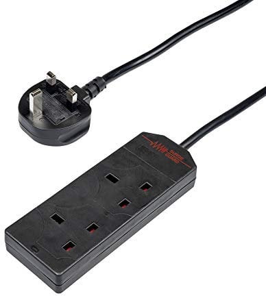 Invero 2 Way Gang Power Mains Extension Lead Cable 5M - Surge Protected, Neon Indicator & British Approved 13A Amps - 5 Metre Black