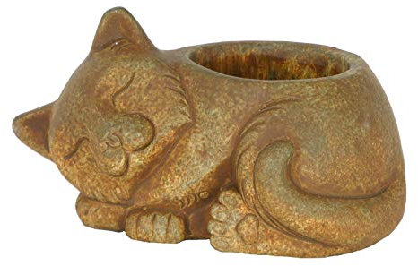 Classic Home and Garden Cement Buddies - Maceta para Interiores y Exteriores con Orificio de Drenaje, Gato Durmiente, marrón óxido, pequeña, 7 Pulgadas