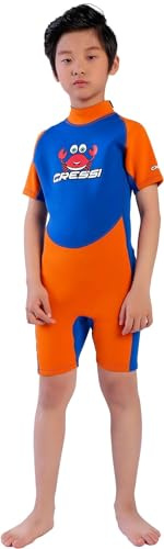 Cressi Smoby Shorty Wetsuit Combinaison Enfant Unisexe Néoprène 2mm pour Femmes, Bleu/Orange, 8/9 Ans
