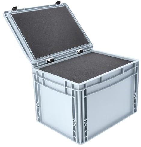 Feldherr Aufbewahrungsbox mit Rasterschaumstoff 400 x 300 x 285 mm, Auer Eurobox ED 43/27 HG mit Scharnierdeckel, inkl. Deckeleinlage, für sicheren Transport von Miniaturen und Spielfiguren