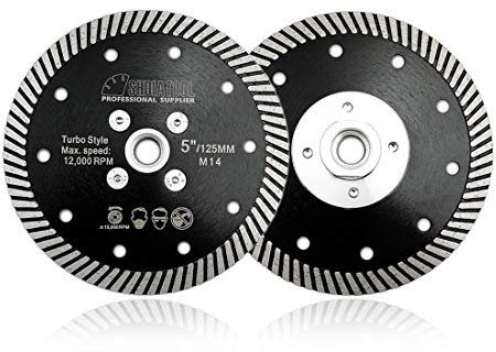 SHDIATOOL Diamanttrennscheibe 2 Stücke 125 mm Schmales Turbosägeblatt mit M14-Flansch für Porzellanfliesen Keramik Granit Marmor