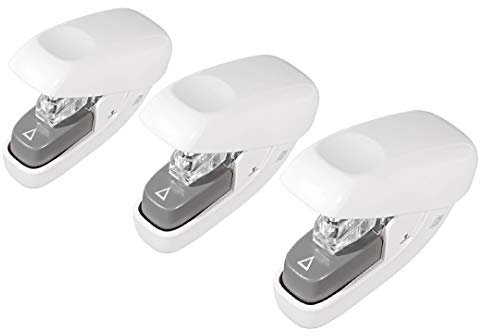 Klammerloser Hefter MINI, bis zu 5 Blatt Papier - ohne Heftklammern (weiß | 3er Pack)