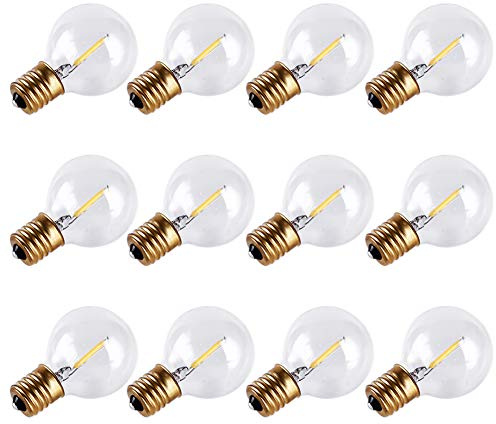 G40 Globe Light Replacement Bulbs 1W E17 Intermediate Base LED Filament Bulb Shatterproof & Waterproof Clear Glass- Warm White 2700K - Ideal for Outdoor String Lights in Yard, Garden, Patio,12 Pack