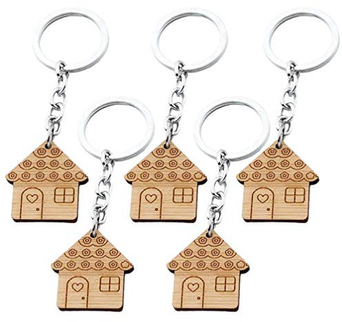 SOIMISS 5Pcs Portachiavi in ??Legno Creativo Nuova Casa Portachiavi Ciondolo in Legno Portachiavi in ??Legno per La Nuova Casa Proprietario Moglie Marito Amante (Colore 1)