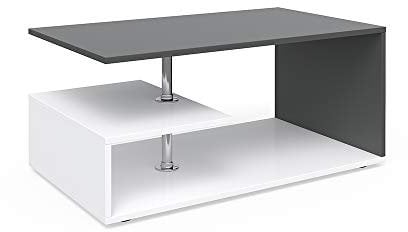 Vicco Couchtisch Guillermo, Couchtisch mit der Ablage, Weiß/Anthrazit, 91 x 52,6 cm