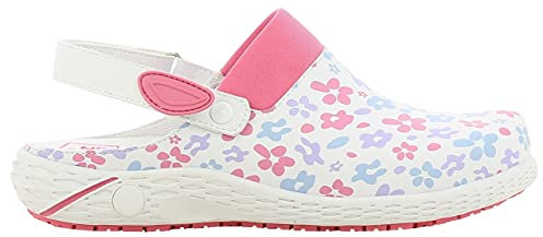 SAFETY JOGGER Sabots de sécurité Femmes - Dany - Chaussure de Travail légère et Confortable à Velcro, idéale infirmières ou Cuisine, antidérapante et Absorbant Chocs, Oxypas, Fleurs Rose, EU 39