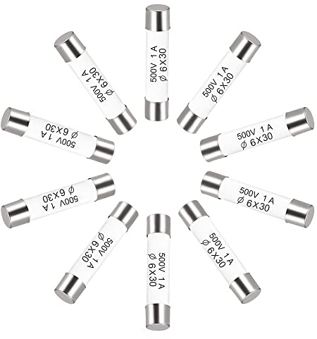 sourcing map Fusibles de Cerámico Cartucho 1A 500V 6x30mm | Fusibles Cerámicos de Acción Rápida Reemplazo para Amplificador Energía Ahorro Lámpara Balastro 10uds