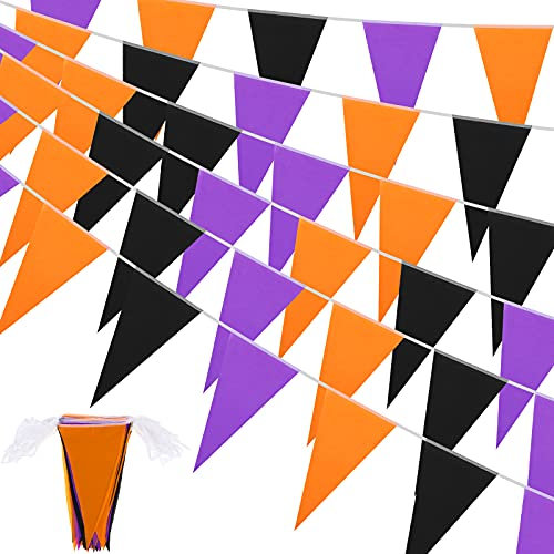 Wimpelkette für Halloween, Dekoration, Party, Halloween, Banner, Wimpel, Schwarz, Violett und Orange, Dreiecksflagge, für Dekoration, Halloween, Außen, Innen, Party, Geburtstag
