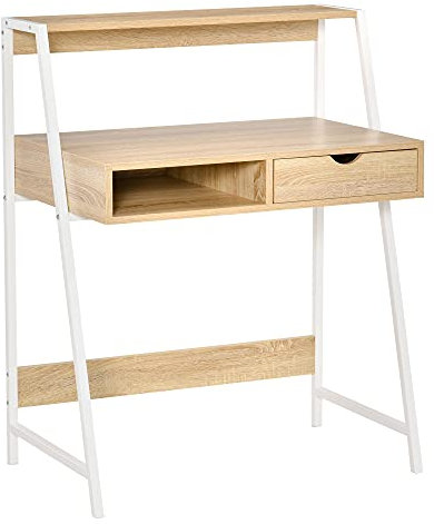 HOMCOM Schreibtisch Bücherregal Computertisch Bürotisch mit Schublade und Regal großer Stauraum E1-Spanplatte Metallrahmen Natur 80 x 50 x 100 cm