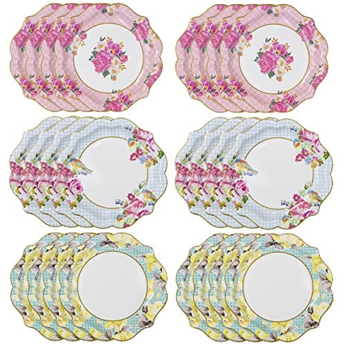 Talking Tables 24 Stück Afternoon Tea Vintage Floral Pappteller | Wirklich lecker, für Geburtstagsfeier, Babyparty, Hochzeit und Jubiläum, Einweggeschirr in Pastellfarben