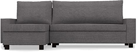 COMFORTLY Schonbezug für Schlafsofa mit Recamiere, handgefertigt, kompatibel mit Vilasund-Couch (Krone – Dunkelgrau)