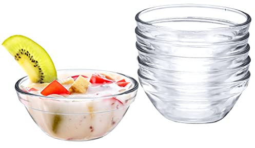Wieat Glass Bowl for Dipping Sauce, 6 Pcs Small Condiment Pots, Round Clear Glass Serving Bowls for Parties, Reusable Mini Dipping Bowls for Spices, Snack, Dipping, Jam, Creams
